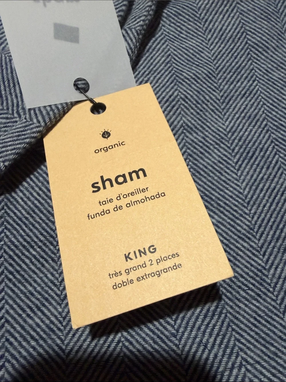 NWT  west elm organic cottonHerringbone King Pillow Sham in Blue and White